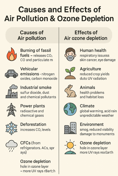 Air Pollution and Ozone Depletion: Causes and effects